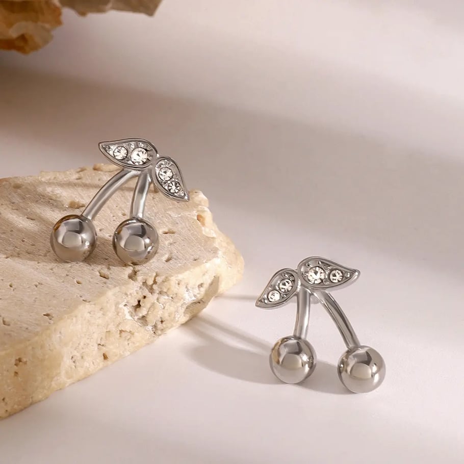 1 pair simple series sweet plant stainless steel gold plated zircon women stud earrings